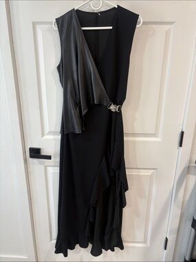 SHEIN Black Asymmetrical Faux-Leather Accent Dress
